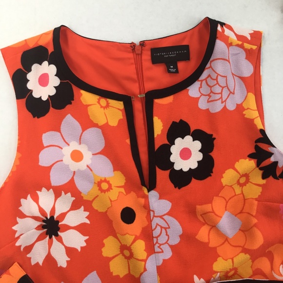 Victoria Beckham Retro Orange Tropical Floral Print Tie-Waist Romper - Picture 5 of 12